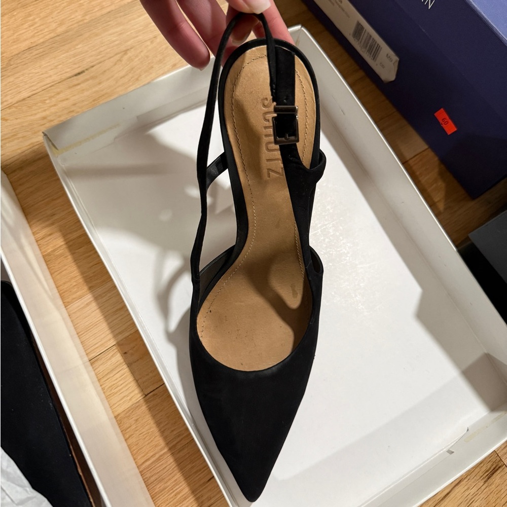 SCHUTZ Black Pointed Toe Slingback Heels